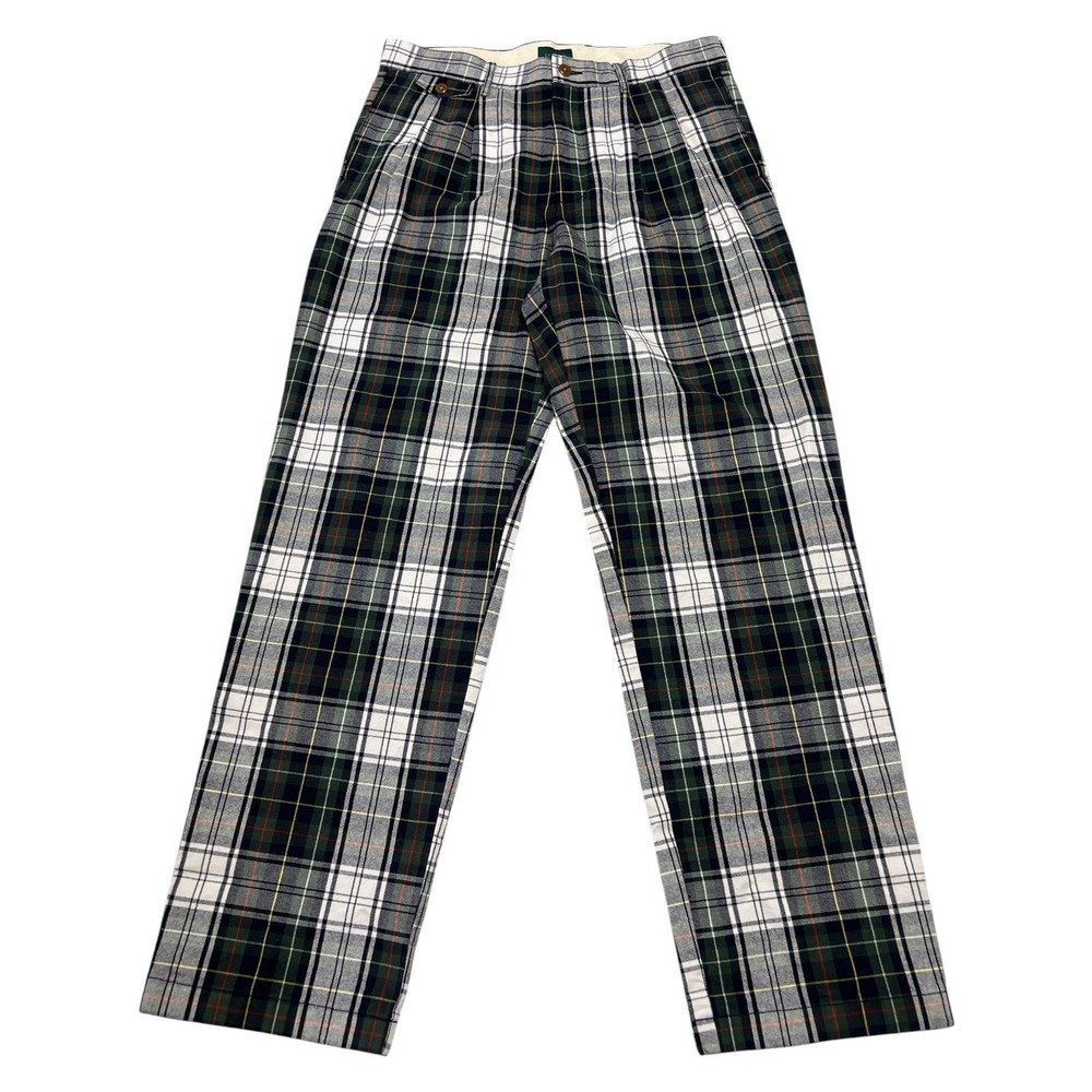 J.Crew Men's Green White Tartan Plaid Pants Classic Fit Dress Preppy Size 32x32